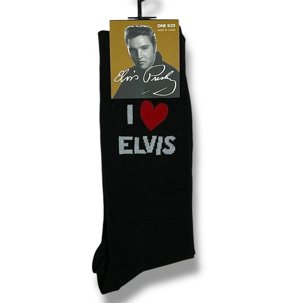 Elvis Presley Men’s Socks Novelty Mid Calf Red Heart Black Unisex One Size NEW - Picture 2 of 15